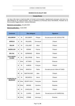 Conseil Communautaire Seance Du 28 Juillet 2020