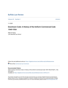 A History of the Uniform Commercial Code 1949-1954