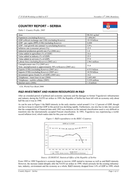 SERBIA Table 1: Country Profile, 2005