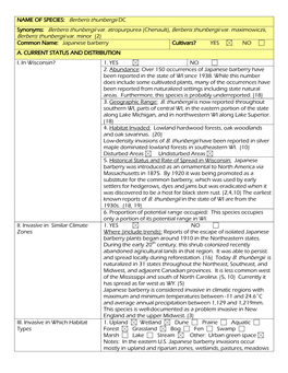 NAME of SPECIES: Berberis Thunbergii DC Synonyms: Berberis Thunbergii Var