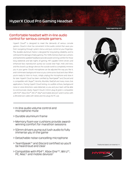 Hyperx Cloud Pro Gaming Headset