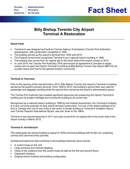 Fact Sheet Billy Bishop Toronto City Airport Terminal A