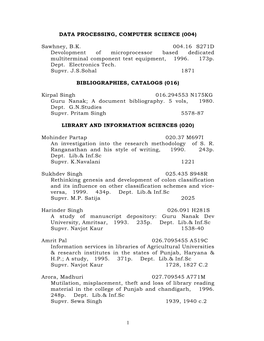 1 Data Processing, Computer Science