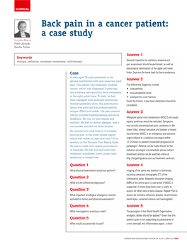 Back Pain in a Cancer Patient: a Case Study Lucinda Morris Peter Gorayski Sandra Turner