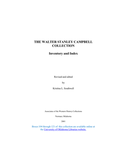 THE WALTER STANLEY CAMPBELL COLLECTION Inventory and Index