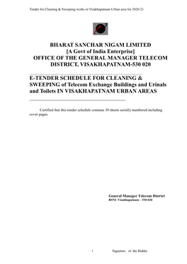 BHARAT SANCHAR NIGAM LIMITED [A Govt of India Enterprise] OFFICE of the GENERAL MANAGER TELECOM DISTRICT, VISAKHAPATNAM-530 020