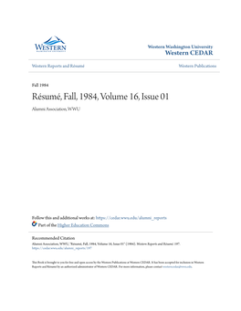 Résumé, Fall, 1984, Volume 16, Issue 01 Alumni Association, WWU