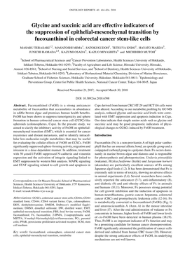 Glycine and Succinic Acid Are Effective Indicators of the Suppression of Epithelial-Mesenchymal Transition by Fucoxanthinol in Colorectal Cancer Stem-Like Cells