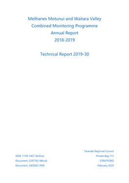 Methanex Motunui and Waitara Valley Consent Monitoring Report