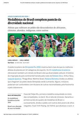 Medalhistas Do Brasil Compõem Panteão Da Diversidade Nacional | Esportes | EL PAÍS Brasil ›