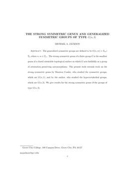 THE STRONG SYMMETRIC GENUS and GENERALIZED SYMMETRIC GROUPS of TYPE G(N, 3)