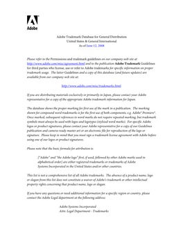 Adobe Trademark Database for General Distribution United States & General International As of June 12, 2008