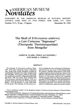 Novitaotesamerican MUSEUM PUBLISHED by the AMERICAN MUSEUM of NATURAL HISTORY CENTRAL PARK WEST at 79TH STREET, NEW YORK, N.Y