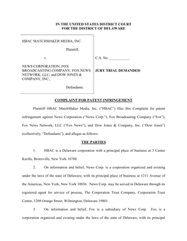 FOX BROADCASTING COMPANY; FOX NEWS JURY TRIAL DEMANDED NETWORK, LLC; and DOW JONES & COMPANY, INC