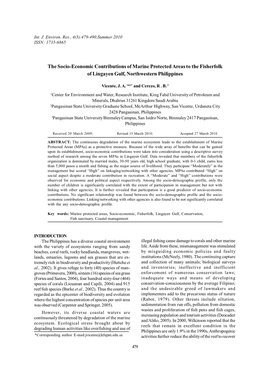 The Socio-Economic Contributions of Marine Protected Areas to the Fisherfolk of Lingayen Gulf, Northwestern Philippines