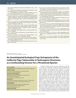 Entrapment of the California Tiger Salamander in Technogenic Structures As a Confounding Stressor for a Threatened Species