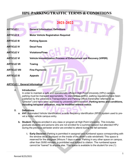 Hpu Parking/Traffic Terms & Conditions 2021-2022