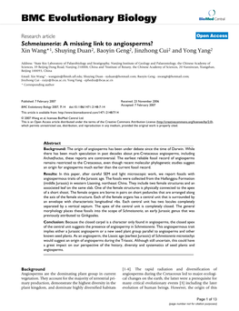 Schmeissneria: a Missing Link to Angiosperms? Xin Wang*1, Shuying Duan2, Baoyin Geng2, Jinzhong Cui2 and Yong Yang2