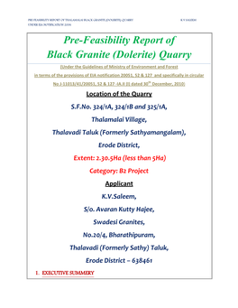 Pre-Feasibility Report of Black Granite