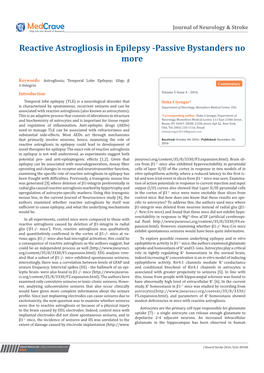 Reactive Astrogliosis in Epilepsy -Passive Bystanders No More