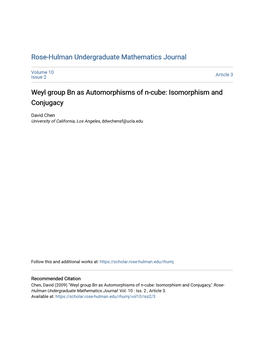 Weyl Group Bn As Automorphisms of N-Cube: Isomorphism and Conjugacy