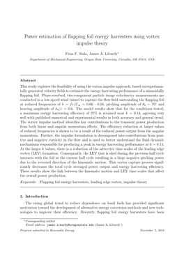 Power Estimation of Flapping Foil Energy Harvesters Using Vortex