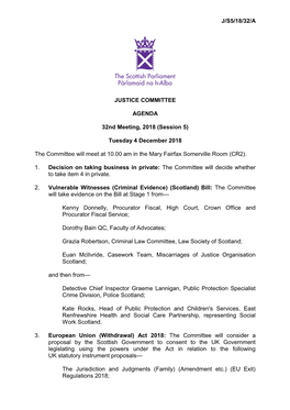 J/S5/18/32/A Justice Committee Agenda