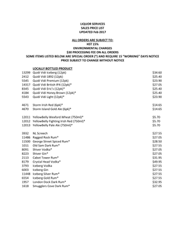 LIQUOR SERVICES SALES PRICE LIST UPDATED Feb 2017 ALL