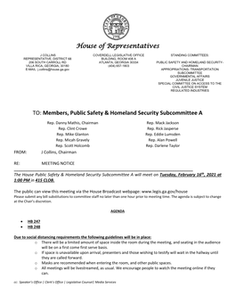 Members, Public Safety & Homeland Security Subcommittee A