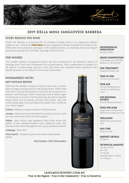 2019 Della Mina Sangiovese Barbera