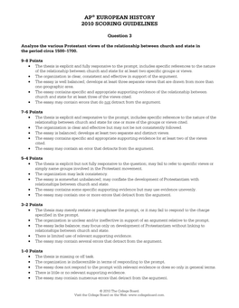 Ap® European History 2010 Scoring Guidelines