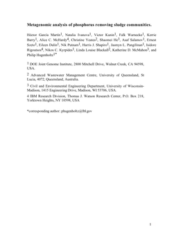 Metagenomic Analysis of Phosphorus Removing Sludge Communities