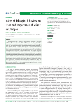 Aloes of Ethiopia: a Review on Bule Hora University, Bule Hora, Ethiopia, Tel: +251 91 2922336; P.O