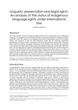 An Analysis of the Status of Indigenous Language Rights Under International Law