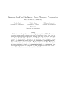 Bit Barrier: Secure Multiparty Computation with a Static Adversary