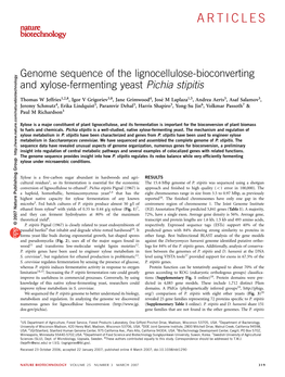 Genome Sequence of the Lignocellulose-Bioconverting and Xylose-Fermenting Yeast Pichia Stipitis