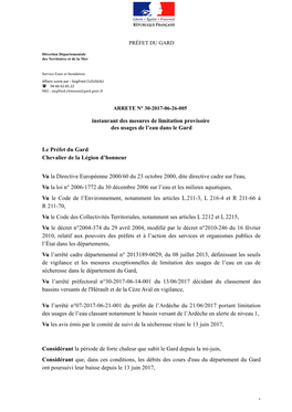 Arrêté Limitation Usage De L'eau Août 2017