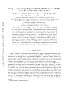 Study of Star-Forming Regions in the Peculiar Galaxies NGC 660, NGC 1512, NGC 4395, and NGC 4618