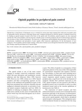 Opioid Peptides in Peripheral Pain Control