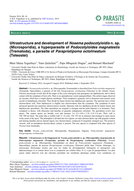 (Microsporidia\), a Hyperparasite of Podocotyloides Magnatestis