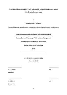 The Role of Communication Tools in Shopping Centre Management Within the Greater Durban Area