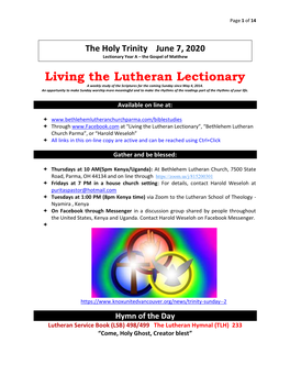 Living the Lutheran Lectionary a Weekly Study of the Scriptures for the Coming Sunday Since May 4, 2014