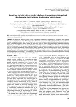 Parasitism and Migration in Southern Palaearctic Populations of the Painted Lady Butterfly, Vanessa Cardui (Lepidoptera: Nymphalidae)