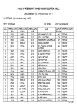 Board of Intermediate and Secondary Education, Dhaka