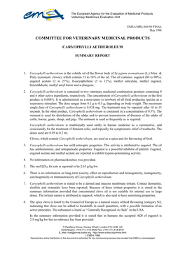 Caryophylli-Aetheroleum-Summary-Report-Committee-Veterinary-Medicinal-Products En.Pdf