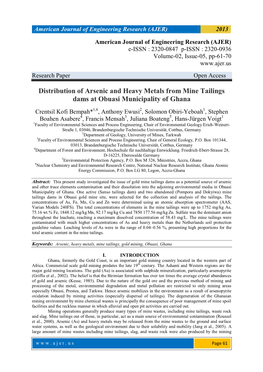 Distribution of Arsenic and Heavy Metals from Mine Tailings Dams at Obuasi Municipality of Ghana