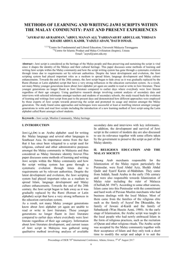 Methods of Learning and Writing Jawi Scripts Within the Malay Community: Past and Present Experiences