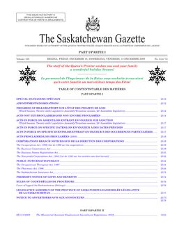 Sask Gazette, Part I, December 18, 20009