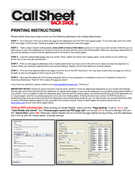 Printing Instructions