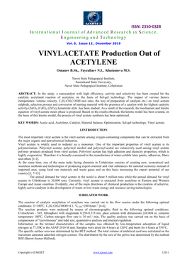 VINYLACETATE Production out of ACETYLENE